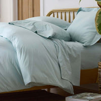 Solid Garment Washed Cotton Percale Flat Bed Sheet - Cloud Blue, Twin/Twin XL,Cloud Blue