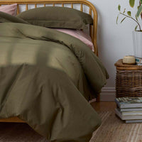 Solid Garment Washed Cotton Percale Flat Bed Sheet - Olive, King/Cal. King,Olive