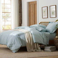Solid Garment Washed Cotton Percale Fitted Bed Sheet - Cloud Blue, Twin XL,Cloud Blue