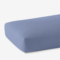 Solid Garment Washed Cotton Percale Fitted Bed Sheet - Denim Blue, Twin XL,Denim Blue