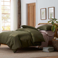 Solid Garment Washed Cotton Percale Duvet Cover - Olive, Twin/Twin XL,Olive