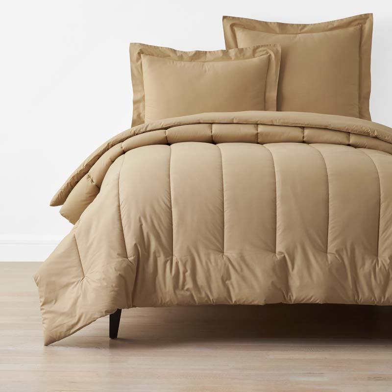 Solid Garment Washed Cotton Percale Comforter - Wheat, Full/Queen,Wheat