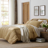 Solid Garment Washed Cotton Percale Comforter - Wheat, Full/Queen,Wheat