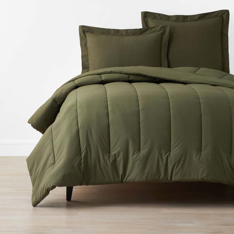 Solid Garment Washed Cotton Percale Comforter - Olive, Twin/Twin XL,Olive