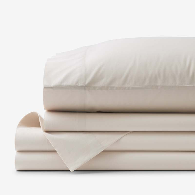 Solid Garment Washed Cotton Percale Bed Sheet Set - Buff, Twin XL,Buff