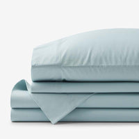 Solid Garment Washed Cotton Percale Bed Sheet Set - Cloud Blue, Twin XL,Cloud Blue