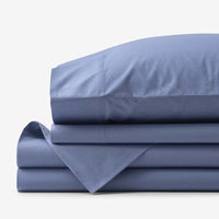 Solid Garment Washed Cotton Percale Bed Sheet Set - Denim Blue, Queen,Denim Blue