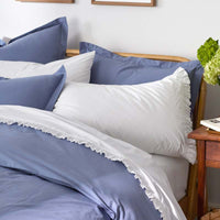 Solid Garment Washed Cotton Percale Bed Sheet Set - Denim Blue, Queen,Denim Blue