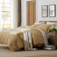 Solid Garment Washed Cotton Percale Bed Sheet Set - Wheat, Twin XL,Wheat
