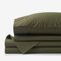 Solid Garment Washed Cotton Percale Bed Sheet Set - Olive, King,Olive