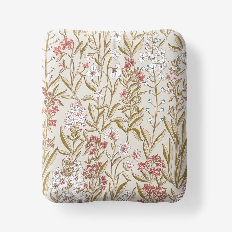 Julienne Classic Cool Cotton Percale Fitted Bed Sheet - Mini Floral Taupe, Twin,Mini Floral Taupe