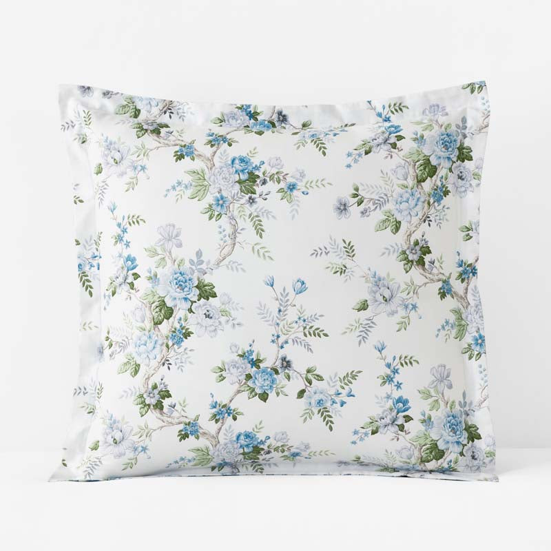 Manor Floral Premium Smooth Sateen Reversible Sham - Blue, Euro,Blue