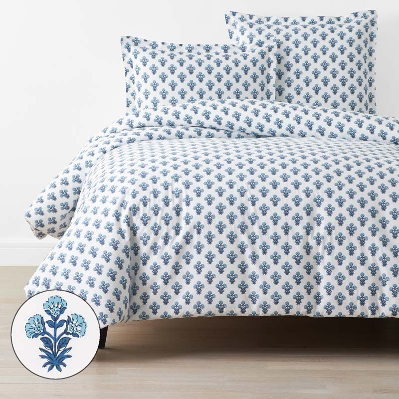 Suhana  Garment Washed Cotton Percale Duvet Cover - Blue, Twin/Twin XL,Blue