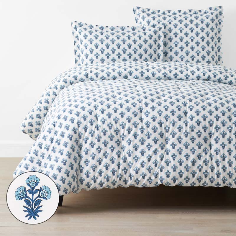 Suhana  Garment Washed Cotton Percale Comforter - Blue, King/Cal. King,Blue