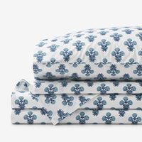 Suhana  Garment Washed Cotton Percale Bed Sheet Set - Blue, Twin,Blue