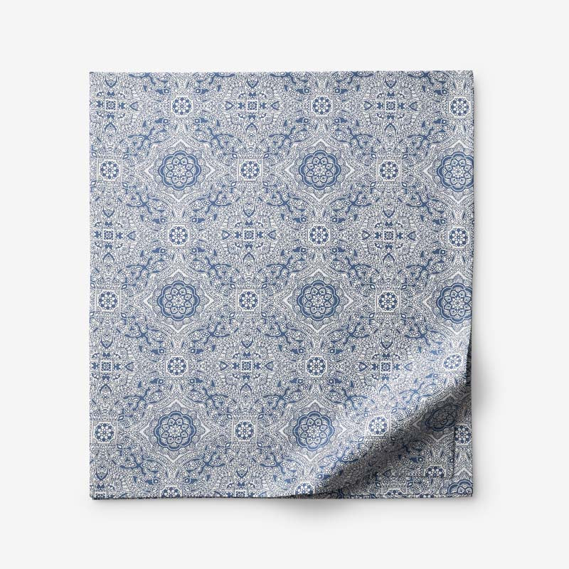 Floral Tapestry Premium Smooth Sateen Flat Bed Sheet - Blue, Full,Blue