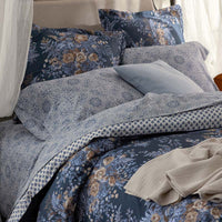 Floral Tapestry Premium Smooth Sateen Flat Bed Sheet - Blue, Full,Blue