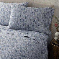 Floral Tapestry Premium Smooth Sateen Flat Bed Sheet - Blue, Full,Blue