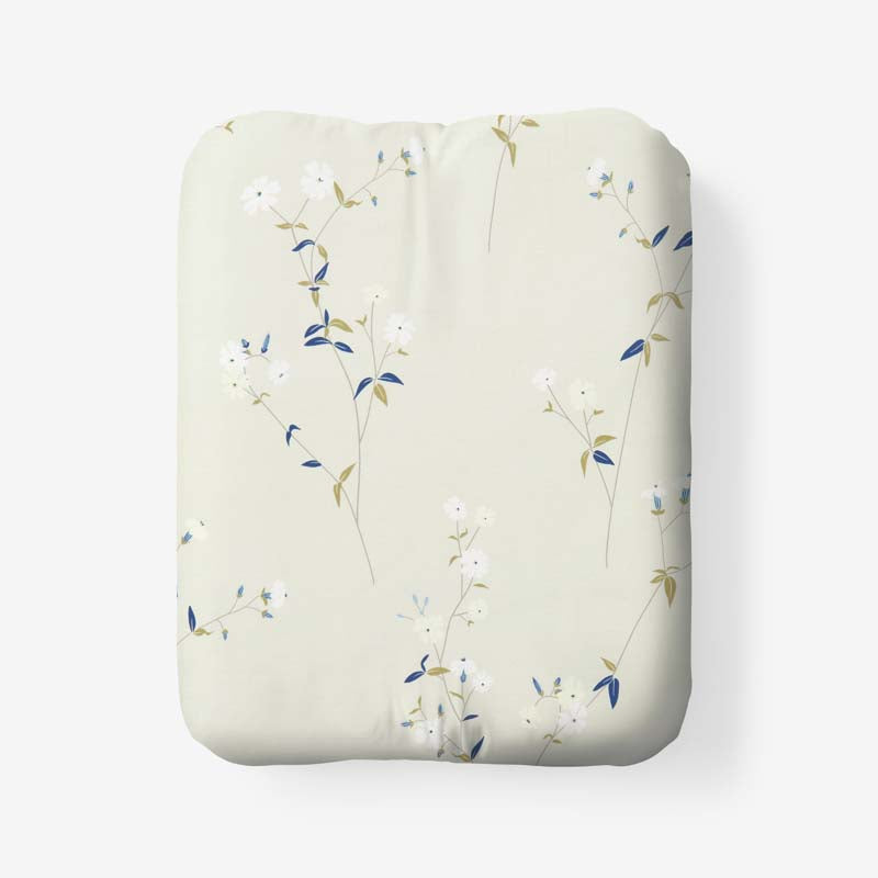 Blossom Trail Garment Washed Cotton Percale Fitted Bed Sheet - Green Tea, Twin,Green Tea