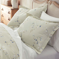 Blossom Trail Garment Washed Cotton Percale Fitted Bed Sheet - Green Tea, Twin,Green Tea