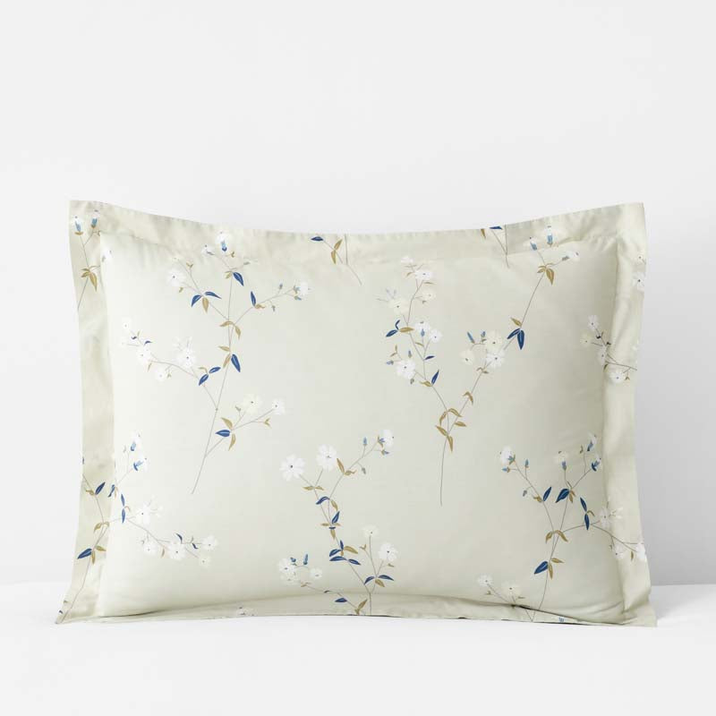 Blossom Trail Garment Washed Cotton Percale Sham - Green Tea, Standard,Green Tea