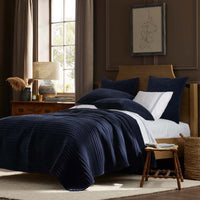 Line Stitch Quilted Sham - Navy, Standard,Navy