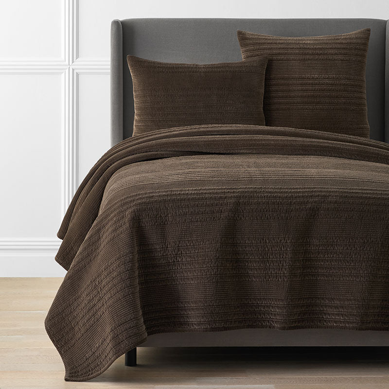 Line Stitch Velvet Quilt - Dark Brown, Full/Queen,Dark Brown