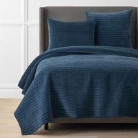 Line Stitch Velvet Quilt - Smoke Blue, Full/Queen,Smoke Blue