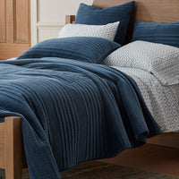 Line Stitch Velvet Quilt - Smoke Blue, Full/Queen,Smoke Blue