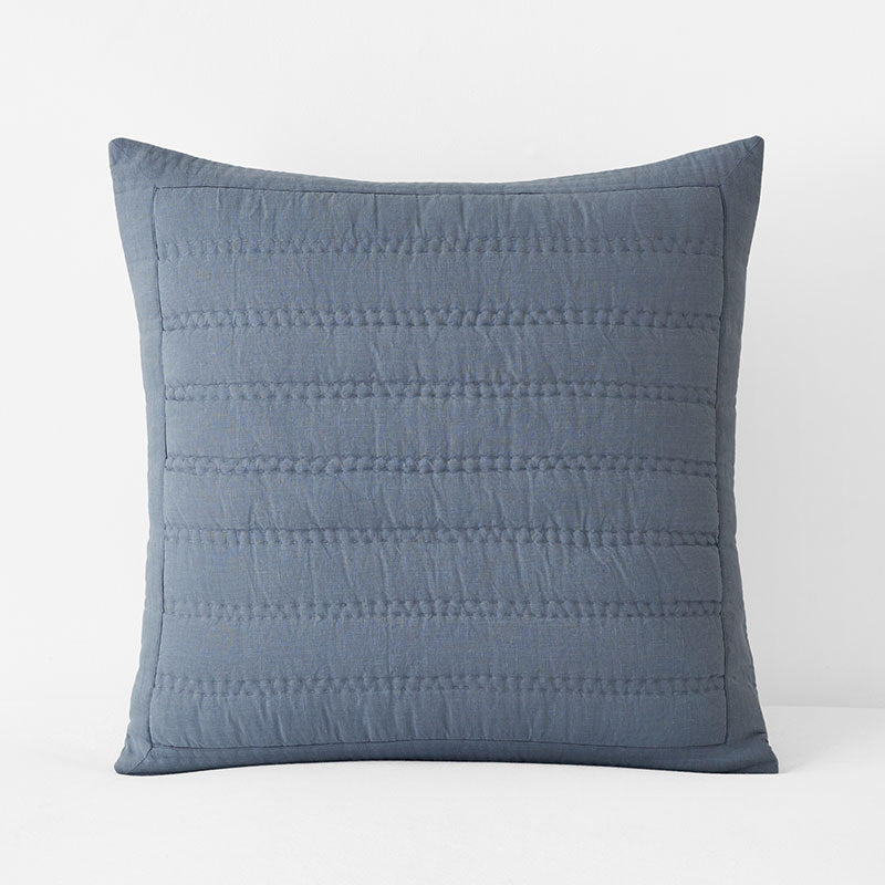 Premium Breathable Washed Linen Solid Quilted Sham - Blue Stone, Euro,Blue Stone