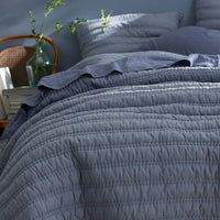 Premium Breathable Washed Linen Solid Quilted Sham - Blue Stone, Standard,Blue Stone