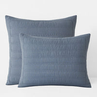 Premium Breathable Washed Linen Solid Quilted Sham - Blue Stone, Standard,Blue Stone
