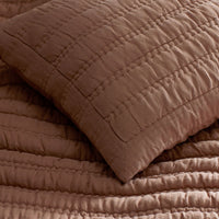 Premium Breathable Washed Linen Solid Quilted Sham - Clay, Standard,Clay