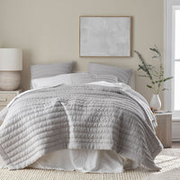 Premium Breathable Washed Linen Solid Quilted Sham - Gray, Standard,Gray