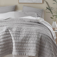 Premium Breathable Washed Linen Solid Quilted Sham - Gray, Standard,Gray