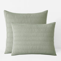 Premium Breathable Washed Linen Solid Quilted Sham - Moss, Standard,Moss