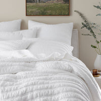 Premium Breathable Washed Linen Solid Quilted Sham - White, Standard,White