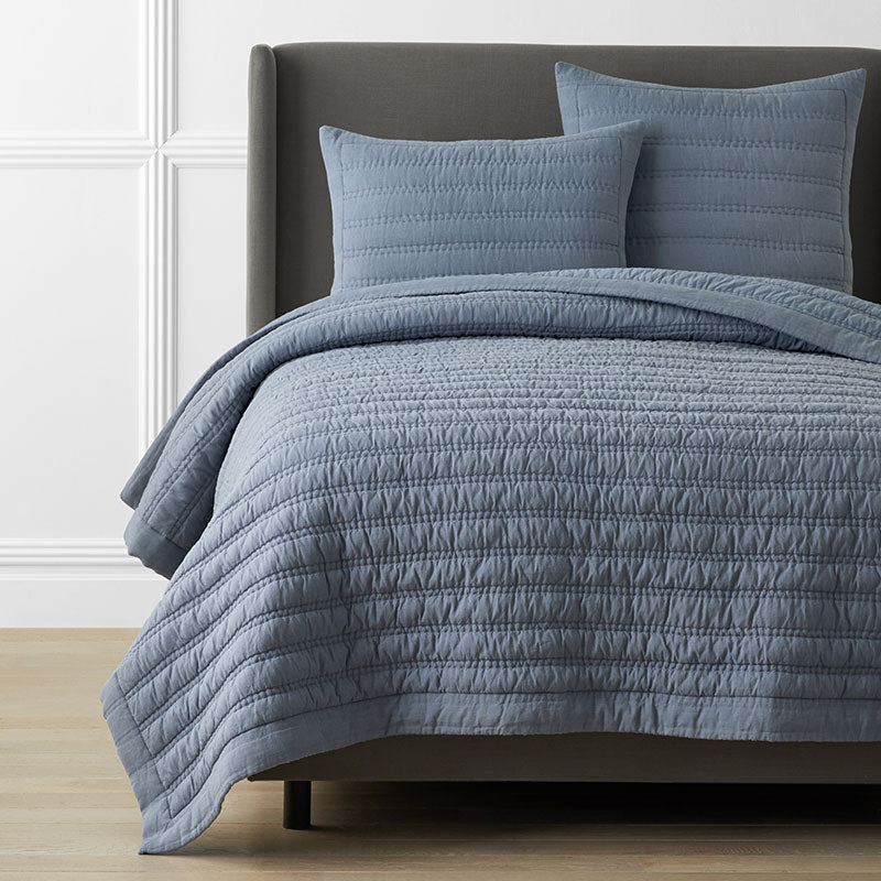 Premium Breathable Washed Linen Solid Quilt - Blue Stone, Full/Queen,Blue Stone