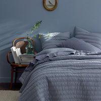 Premium Breathable Washed Linen Solid Quilt - Blue Stone, Full/Queen,Blue Stone