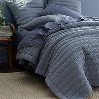 Premium Breathable Washed Linen Solid Quilt - Blue Stone, Full/Queen,Blue Stone