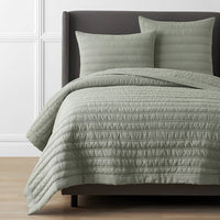Premium Breathable Washed Linen Solid Quilt - Moss, Full/Queen,Moss