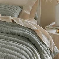 Premium Breathable Washed Linen Solid Quilt - Moss, Full/Queen,Moss