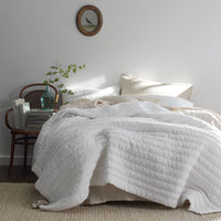 Premium Breathable Washed Linen Solid Quilt - White, Twin/Twin XL,White