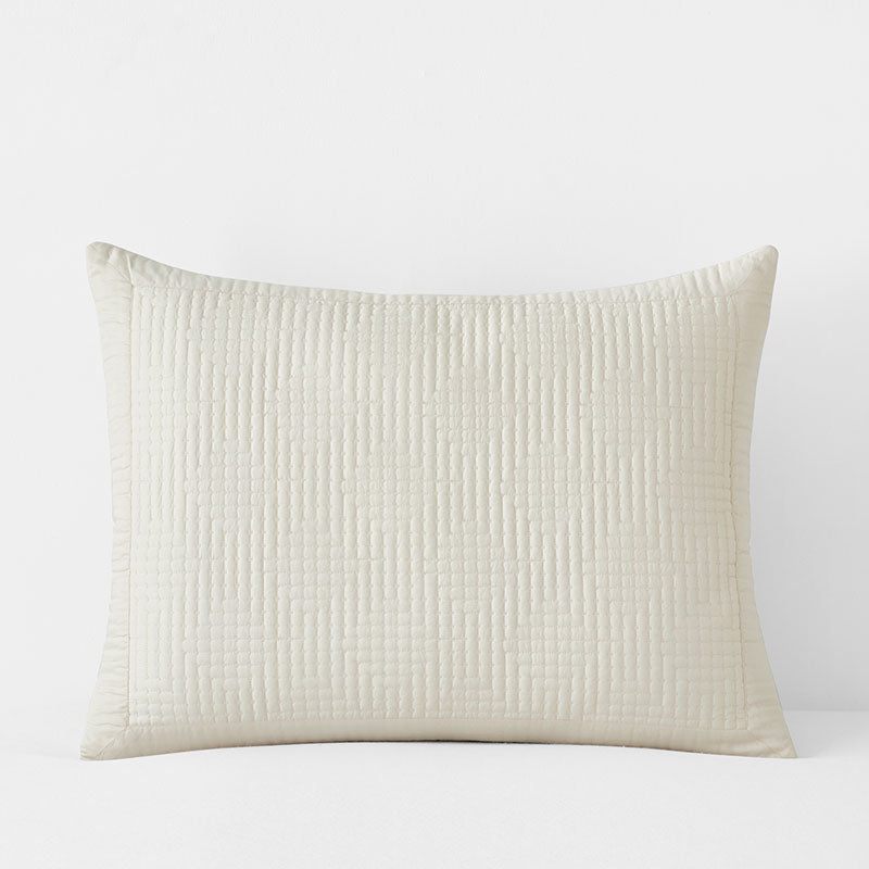 Premium Smooth Cotton Sateen Solid Quilted Sham - Cream, Standard,Cream