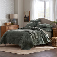 Scallop Quilted Sham - Forest Green, Standard,Forest Green