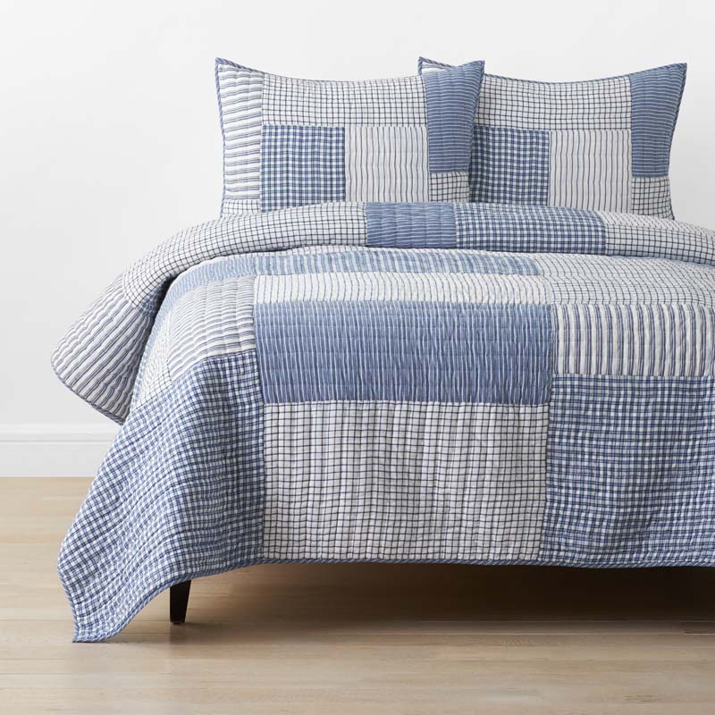 Stripe Block Yarn-Dyed Patchwork Quilt - Blue, Twin/Twin XL,Blue