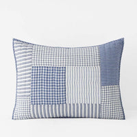 Stripe Block Yarn-Dyed Patchwork Quilted Sham - Blue, Standard,Blue