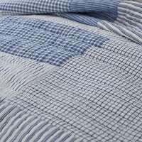 Stripe Block Yarn-Dyed Patchwork Quilted Sham - Blue, Standard,Blue
