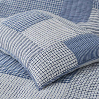 Stripe Block Yarn-Dyed Patchwork Quilted Sham - Blue, Standard,Blue