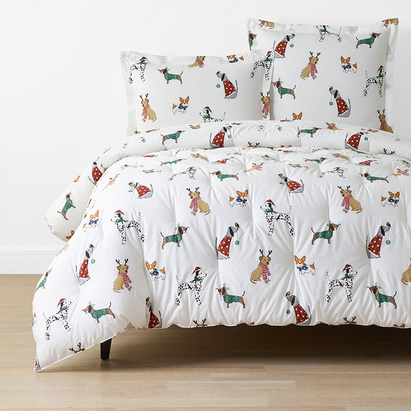 Holiday Print Classic Cool Cotton Percale Comforter - Holiday Pups, Twin/Twin XL,Holiday Pups